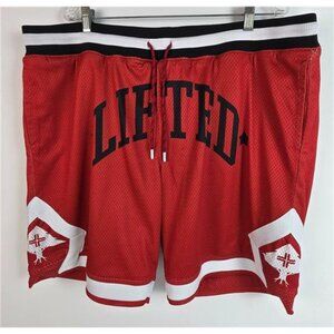 LRG Lifted Research Group Men’s L Red Mesh Jersey Shorts White Black Trim Pocket